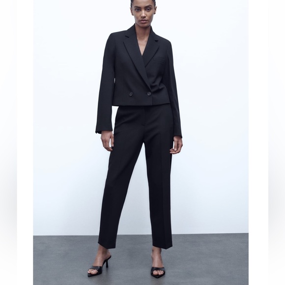 NWT Zara 2 pieces match set suit cropped double breasted blazer + ankle pants